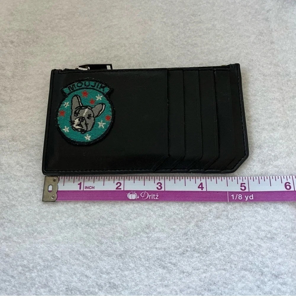 SAINT LAURENT Moujik French Bulldog Fragment Card Holder Black Leather